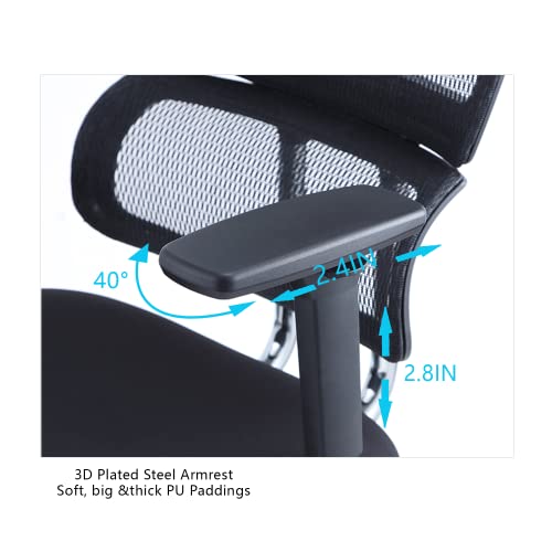 Ticova Ergonomic Office Chair - High Back Desk Chair With Elastic Lumbar Support & 3D Metal Armrest - 130°Reclining & Rocking Mesh Computer Chair With Thick Seat Cushion & Rotatable Headrest #TOP3