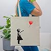 rainUP Sac en coton Banksy réutilisable - Tote Bag Sac bandoulière - 100 % coton écologique, Fille avec ballon rouge, 37 x 41 cm #1