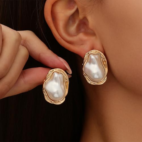Baroque Pearl Earrings for Women Gold Big Earrings Large Irregular Pearls Statement Earrings Vintage Chunky Pearls Earrings Unique Trendy Jewelry4