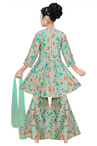 Indian Ethnic Kids Girls Kurta Plazzao Dress with Dupatta, Cotton Silk Fabric, 2 to 8 Years2