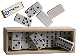 Dominoes Set for Adults - Travel Size Dominoes 28 Tiles Set for Families and Kids Ages 9 to up- Double Six Standard Dominos Set with Brown Wood Case. (Without Spinner)