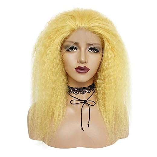 XAMOSON Peruk kvinnlig huva 40 cm gul afro-hår fluffiga lockar främre knopp silkesskärm vild punk styling cosplay dam peruk