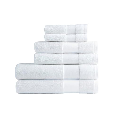 Lacoste Sport Stripe 6-teiliges Luxus-Baumwollhandtuch-Set - Hergestellt aus 100% weicher Supima-Baumwolle, saugfähig & schnelltrocknend, inklusive 2 Badetücher, 2 Handtücher, 2 Waschlappen, Weiß