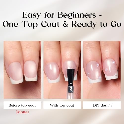 Image of Beetles French Tip Press On Nails 160Pcs Medium Almond Soft Nail Gel Tips | Cat Eye Pink Gel Painted Fake Nails, 16 Sizes for DIY Manicure Glassy Blush French