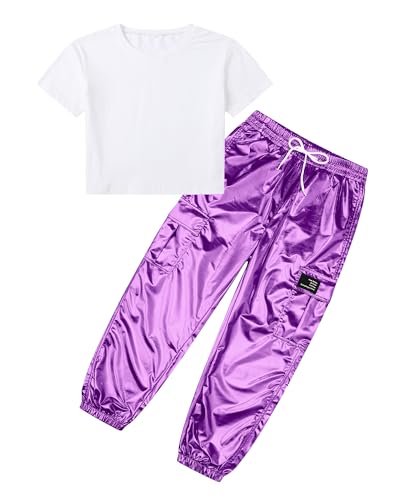 Image of SANGTREE Girls' 2 Piece Outfits T-Shirt and Drawstring Cargo Jogger Pants Clothing Set, 4-14 Years