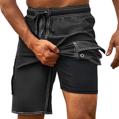 El Mejor Listado de Bañadores para Hombre de esta semana. 48 SlowTon Traje de Baño Hombre 2 en 1, Bañador Corto de Secado Rápido con Forro de Mallas y Cordón Ajustable, Pantalones Deportivos de Playa con Bolsillos para Teléfono para...