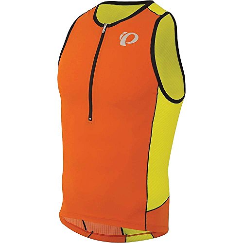 Image of PEARL IZUMI Men's Elite Pursuit Tri Singlet, Red Orange/Lime Punch, Medium