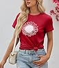 Cicy Bell Women's Sunflower T-Shirts Vintage Short Sleeve Shirt Casual Crew Neck Summer Tees Cute Graphic Tops, red, XL #2