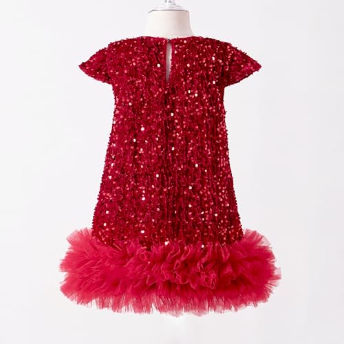 Miipat Robe Bébé Fille Paillettes en Velours Robe Fille en Bas Âge Princesse Enfant Fille Robe en Vêtements pour la Fête d'anniversaire (Rouge 100 2-3 Ans – vue 3