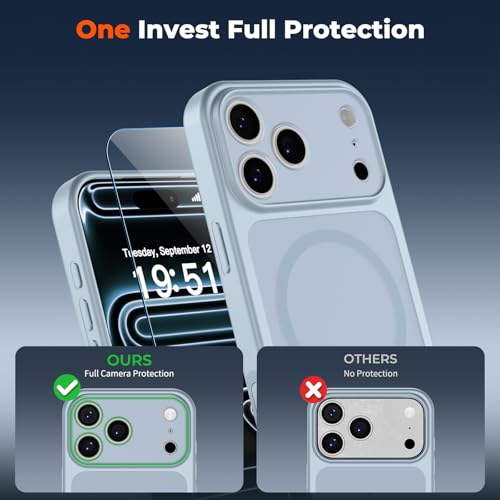 SUPFINE Magnetic for iPhone 17 Pro Max Case with Camera Control Button,[Full Camera Protection][1+Tempered Glass Screen Protector] Slim Translucent Matte Shockproof Phone Cover,Sliver Blue by SUPFINE - Used condition - Image 4