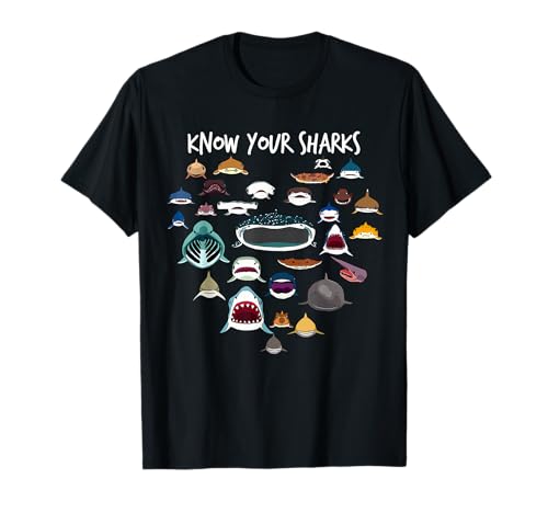 Know Your Sharks Love Shark Faces Niños Niñas Niños Tiburón Camiseta