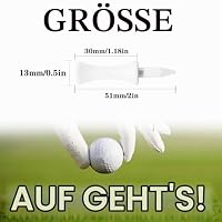 LOVMEAD Golf Tees Kunststoff Driver 51mm Set Wert 50 Stück, Golftee Lang Plastik Weiß, Premium Langlebig Abstufung Castle Tee 1-1/2" 1-3/4" 2" 2-1/4" 2-3/4" (Weiß 51mm) – Ansicht 2