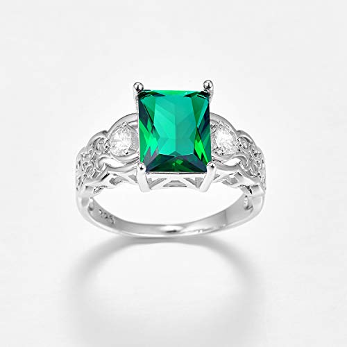 925 Sterling Silver Plated Simulated Emerald Quartz Anniversary Ring for Women4