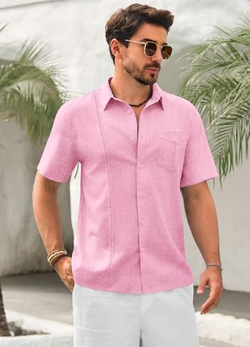 Runcati Mens Cuban Guayabera Shirts Button Down Short Sleeve Shirt Casual Linen Summer Beach Vacation Hippie Tops2