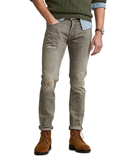 Polo Ralph Lauren Men's Sullivan Slim-Fit Brennan Repaired Faded Jeans (Grey, 34X30) #TOP2