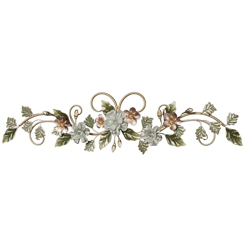 Touch of Class Flowering Charm Metal Wall Topper - Metal - Pink, Gray, Green, Taupe, Gold - Flowers Sculpture for Bedroom, Bathroom, Living Room, Dining Room, Office, Entryway, Foyer