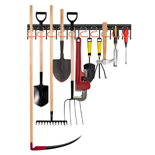 TVKB 34'' All Metal Garden Tool Organizer Wall Mount Garage Organizers and Storage with Hooks Tool Hangers for Shed
