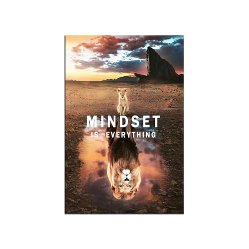 Mindset is Everything Canvas Painting Wall Art Motivational Posters Cute Animal Small Cat Big Lions Picture Prints Inspirational Framed Artwork Modern Home Decor Living Room Bedroom [24''W x 36''H] by QYHART - Image 5