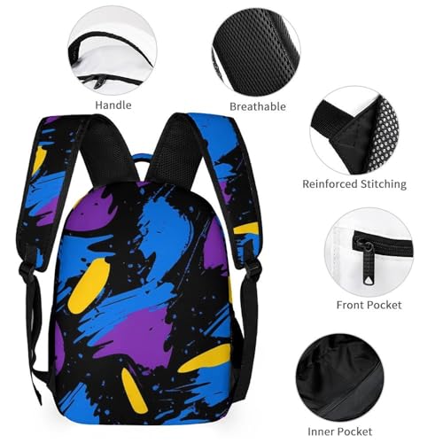 90s Graffiti Blue Purple Yellow Backpack Shoulder Bags Lunch Bag Pencil Case Box 3 Set Daypack Cute3