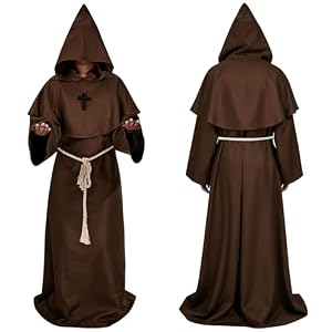 Halloween Mönch Kostüm Herren Kleiderlänge 142cm Mittelalterliche Mönch Kostüm Höhe 160-170cm Halloween Priester K-ostüm, Faschingskostüme M-önch, M-önch Robe Kos-tüm für Karneval H-alloween Cosplay
