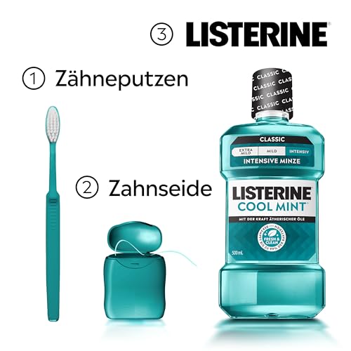 LISTERINE Cool Mint 500 ml, antibakterielle Mundspülung mit ätherischen Ölen und Minzgeschmack, Mundwasser bekämpft wirksam Bakterien im Mundraum, optimale Ergänzung zur täglichen Zahnpflege