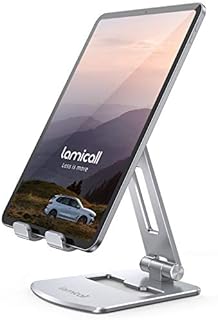 Lamicall Tablet Stand, Adjustable Tablet Holder Desk - Foldable Desktop Stand Mount Dock for iPad Pro 12.9, 11, 10.5, 9.7, iPad Air mini 2 3 4 5 6, Switch, Samsung Tabs, iPhone, Other Tablets - Silver