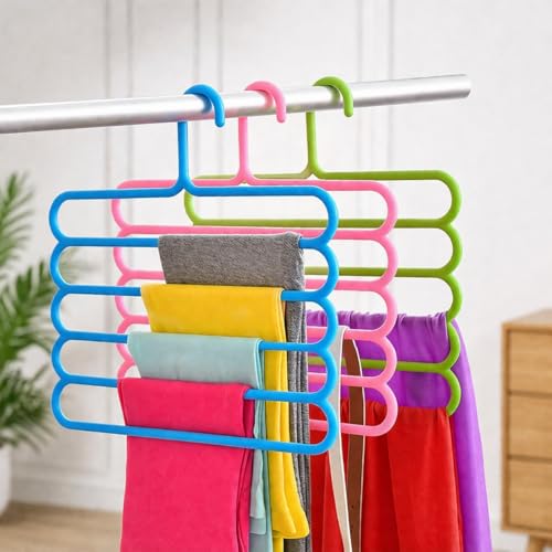Image of Urban Luxy 5 Layer Pants Clothes Hanger Wardrobe Storage Organiser Rack, 32l x 1b x 33h cm (Assorted Colour) (3)