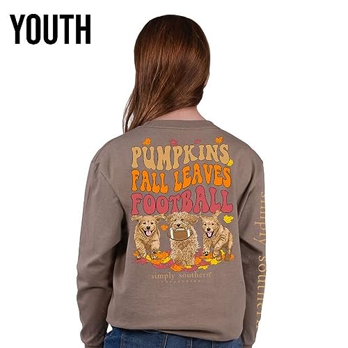 Simply Southern Youth | Pumpkins, Fall Leaves, and Football | Stylish Girl’s Army Brown Relaxed-Fit Long Sleeve T-Shirt3