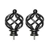 KAMANINA Top-Bead Twisted Cage Replacement Finials for 3/4 or 5/8 Inch Curtain Rod, Black,2pcs-New