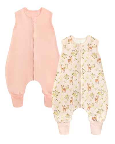 (-49%) WYTbaby Schlafsack mit Füßen 0.5 Tog 2er Pack Baby Schlafsack 100% Baumwolle Ärmellose Ganzjahres Schlafsack mit Beinen für Jungen Und Mädchen,Rosa Hirsch 90CM