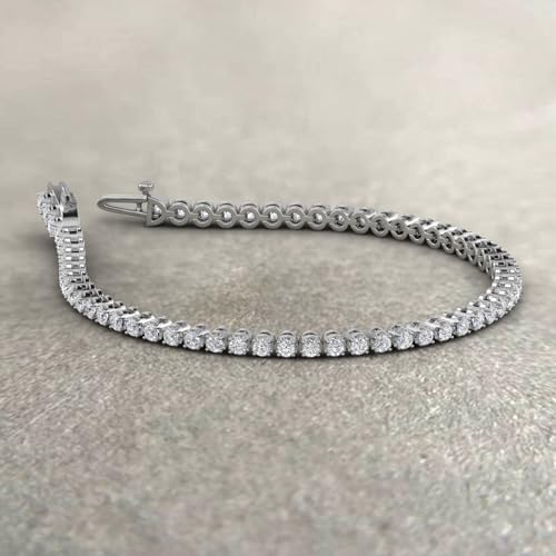 Image of 1 to 6 Carat Prong Set Round Cut Natural Diamond Tennis Bracelet for Women in 14K Gold (7 Inch) (I1-I2 Clarity)
