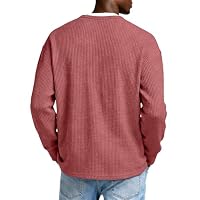 Generisch Herren Pullover Aus Baumwolle Waffelmuster Langarmshirt Mit Rundhalsausschnitt Und Knopfleiste Bequemer Strickpullover Für Herren（01-Weinrot，L） – Ansicht 4