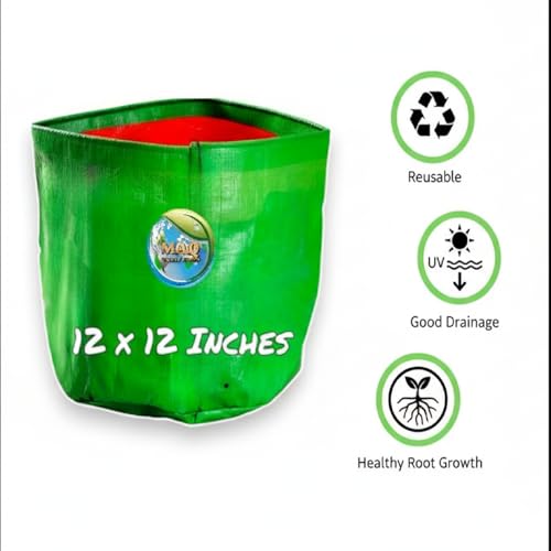Image of MASHKI 12x12 Grow Bags Pack of 5 - HDPE Reusable Garden Grow Bags for Home, Terrace & Balcony Gardening - Vegetable & Herb Plants