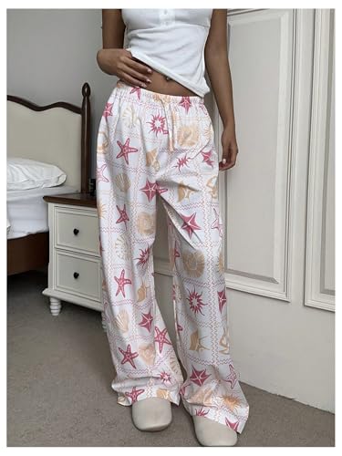 Milumia Women's Graphic Print Long Pants Drawstring Low Waisted Loose Fit Boho Pants4