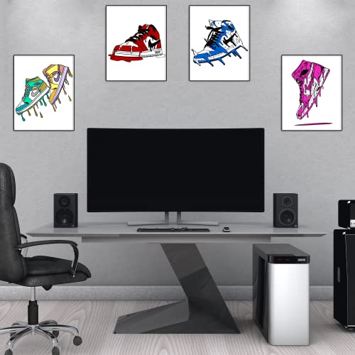Nilem Design Sneaker Poster Hypebeast Room Decor Shoes Prints Set Of 4 Unframed (8''X10'') Sneakerhead Poster Aesthetic Cool Poster For Teen Boys Guys Men Room Dorm Bedroom Wall Art Decor #TOP4