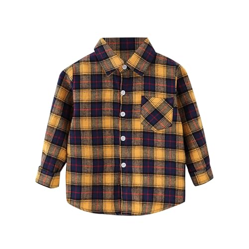 Toddler Boys Plaid Long Sleeve Shirt Flannel Lapel Button Down Shirts Tee Trendy Tops Fall Casual Simple Tees Clothes
