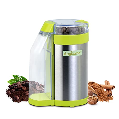 Augosma Molinillo de café profesional de acero inoxidable, 130 W, mecanismo separado y depósito de polvo con potente motor, capacidad de 50 g, tapa segura, pies antideslizantes.
