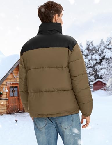 Image of PEHMEA Men's Puffer Jacket Stand Collar Zipper Coat with Pockets Retro Bubble Outwear for Winter