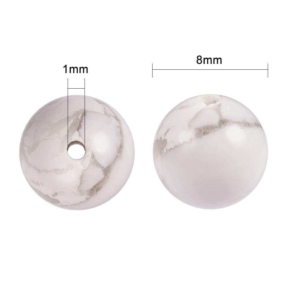 NBEADS 10 Strähnen Natur Rund Howlith Perlen Edelstein Perlen Stränge, weiß, Größe: ca. 8 mm im Durchmesser, Loch: ca. 1 mm, 15-40,6 cm