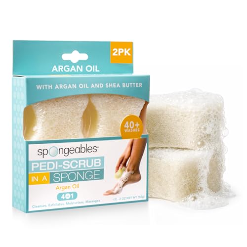 Image of Spongeables Pedi Scrub Foot Exfoliating 20+ Wash Sponge, Argan Oil, 2 Count