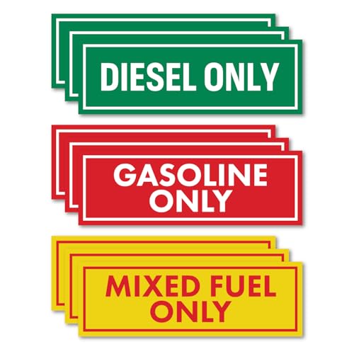 Sutter Signs 9pc Diesel Only/Gasoline Only/Mixed Fuel Only Stickers for Fuel Tank | Weatherproof Adhesive Decals for Trucks Tractors Fuel Cans Gas Caps
