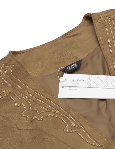 COOFANDY Colete masculino de couro de camurça, casual, ocidental, colete justo, colete, Caqui (com p