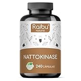 Raibu Nattokinase 240 Cápsulas - 100 mg de Alta Potencia (20.000 FU/g) - Suministro para 8 Meses & Vegano - Natto de Soja - Pureza y Calidad Certificadas