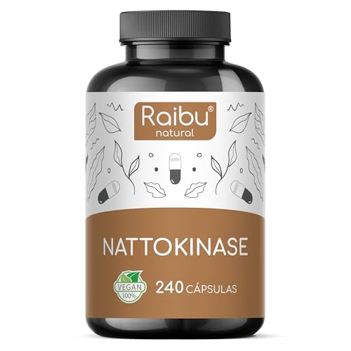Raibu Nattokinase 240 Cápsulas - 100 mg de Alta Potencia (20.000 FU/g) - Suministro para 8 Meses & Vegano - Natto de Soja - Pureza y Calidad Certificadas