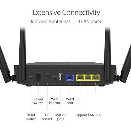RT-AX53U Dual Band WiFi 6 Router estensibile con Tethering mobile (sostituzione di router 4G 5G) sicurezza di rete gratuita Parental Control, VPN, compatibile AiMesh, Gaming & Streaming Smart - Router - Immagine 5