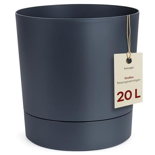 KONZEPT Blumentopf mit Untersetzer 32,5 cm - großer Übertopf aus Kunststoff für Zimmerpflanzen, modern und wetterfest, für Innen und Außen, Anthrazit