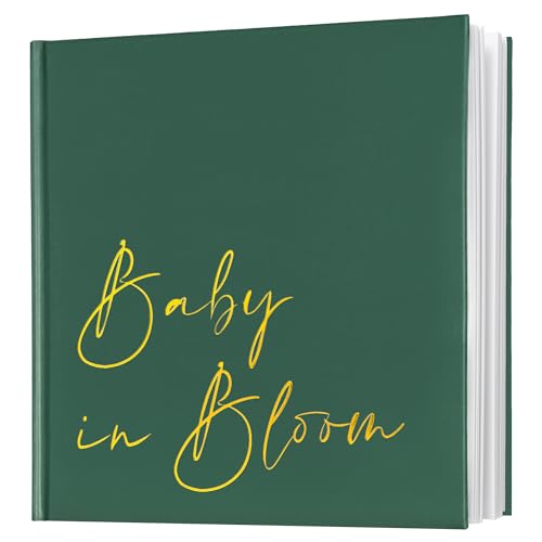 Image of Calculs Baby in Bloom Baby Shower Guest Book, Green | 8.5-inch square hardcover keepsake book, 32 blank sheets for messages and instant photos, pen included