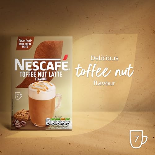 Image of NESCAFE Toffee Nut Latte Instant Coffee 7 Sachets, Responsibly Sourced Coffee Pack of 1
