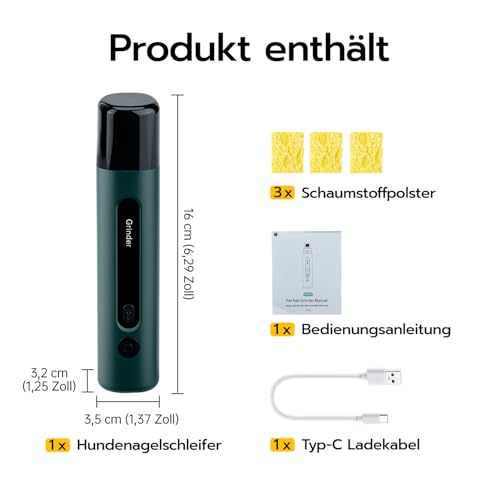 Mcbazel Elektrischer Krallenschleifer Hund & Katze - Geräuscharmer Hundenagelschleifer mit LED-Licht, 5 Geschwindigkeiten, Diamant-Schleifscheibe für Sanfte Pfotenpflege Aller Haustiergrößen