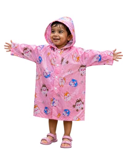 Image of Kids Baby Girls and Boys Raincoat, PVC, Waterproof, Multicolour Design, for Rainy Season
